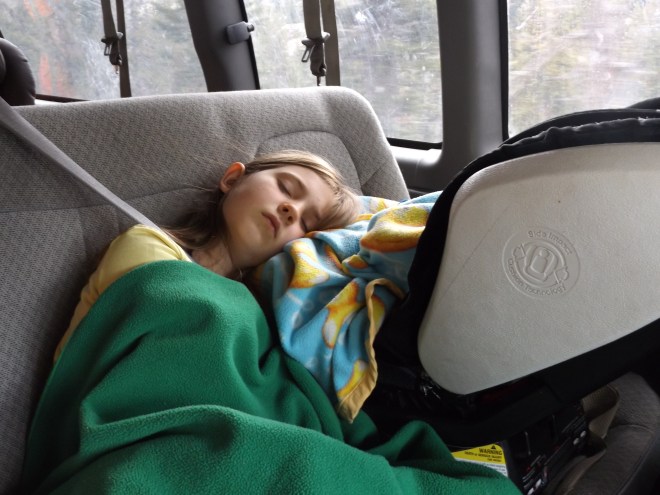 Annette taking a nap in the car.