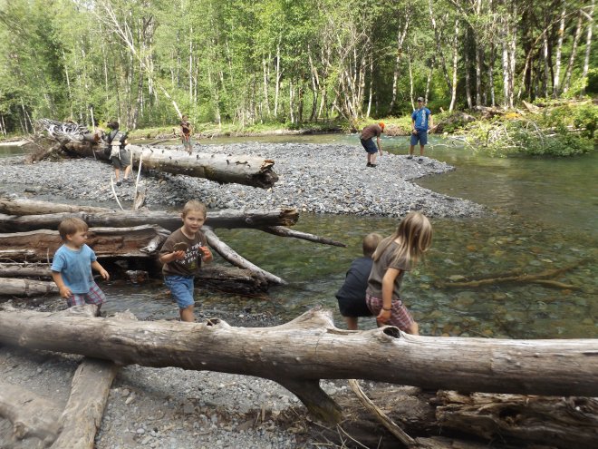 Kids playing in the river at Mt. Rainier