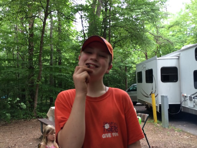 Nathanael enjoying his chocolate